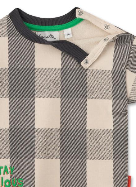 Jungen Sweatshirt halbarm kariert grau/weiß